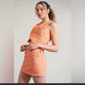 Ragged pink and orange denim skirt set
